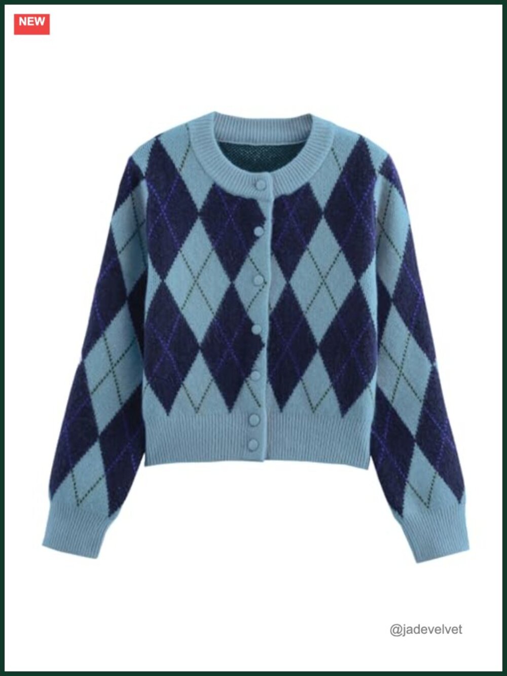 Argyle Preppy Cardigan Sweater Button Down Cropped Knit